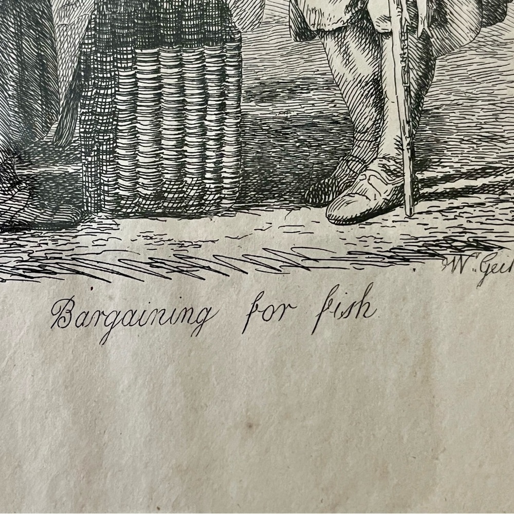 Vintage Print 1830 Scottish Artist Walter Geikie “ Bargaining For Fish” 9/11 “ - Picture 6 of 11